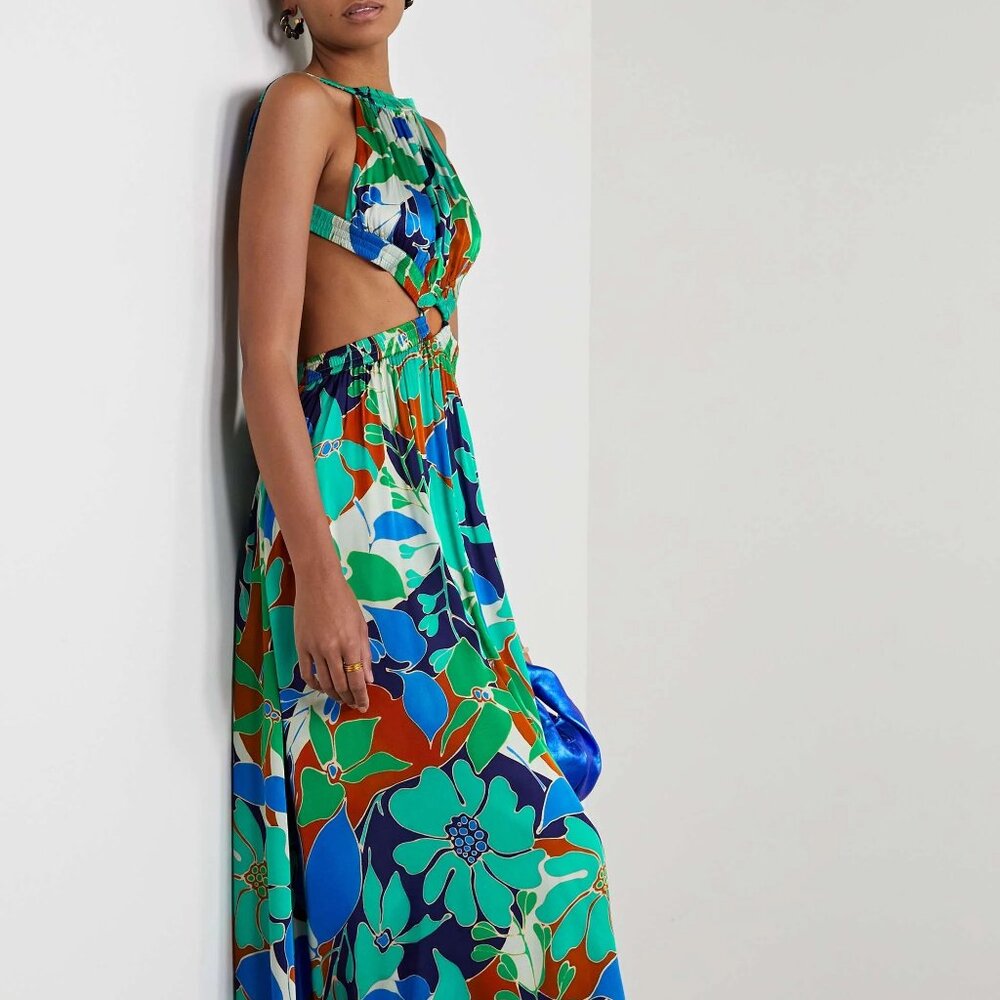 CULT GAIA Theia Cutout Printed Satin Backless Midi Dress NWT, S - Picture 7 of 7